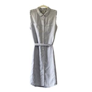 [4] Adrienne Vittadini Sleeveless Baby Blue 100% Linen Button Down Midi Dress